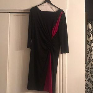 Flattering black dress with hot pink accent